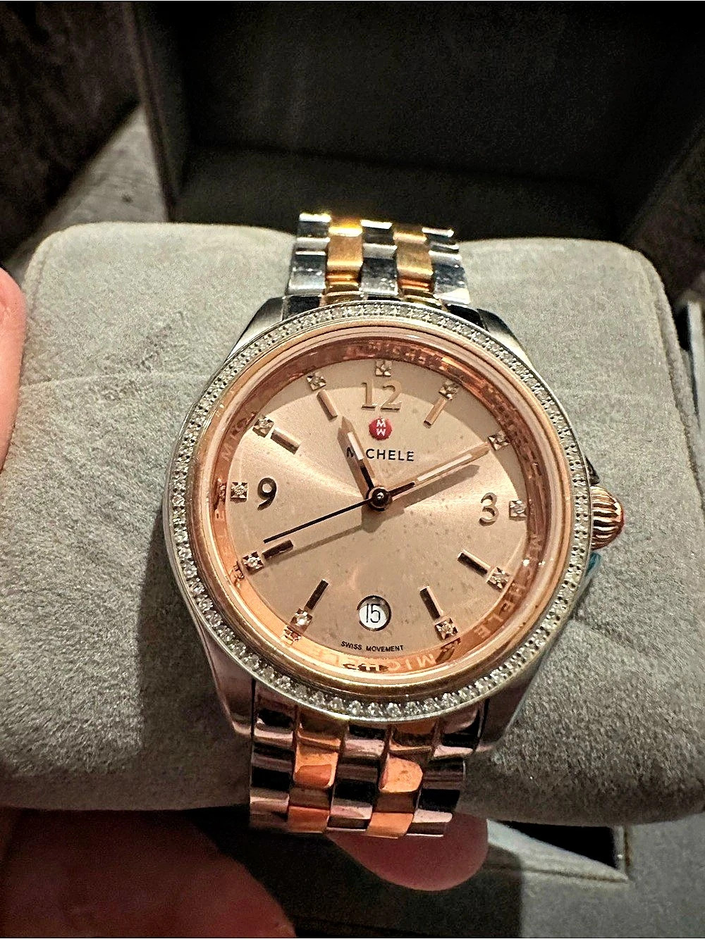 Michele Deco Diamond Dial Two-Tone Rose Gold Watch Rose Gold & Silver